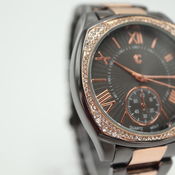 Charming Charlie Womens Two Tone Watch 39mm Black Rose Gold Tone w New Battery - Picture 9 of 14